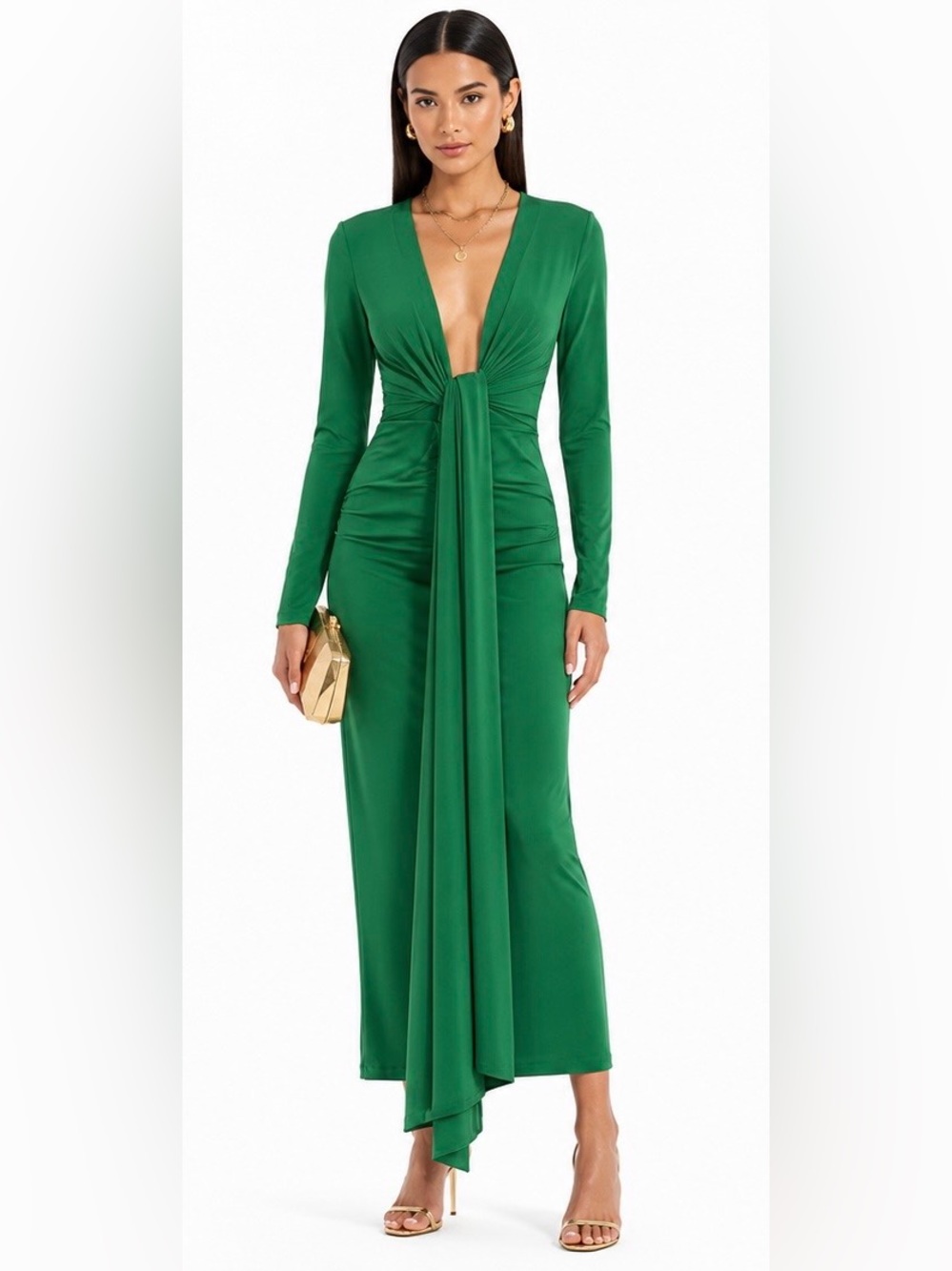 Smoke & Mirrors Lorena Knotted Stretch Midi Dress in Emerald Green